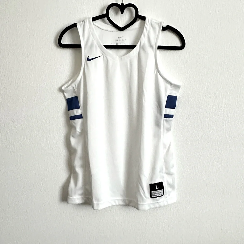 Nike White Blue Girl’s Sleeveless Basketball Jersey Tank Top Size L